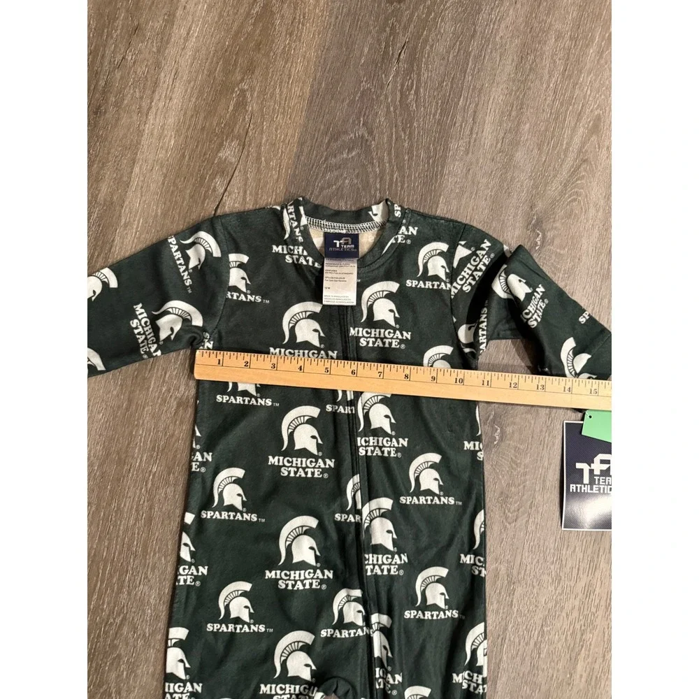 NWT Michigan State Spartans Kids Green Flannel Union Suit Sleeper 12 Months